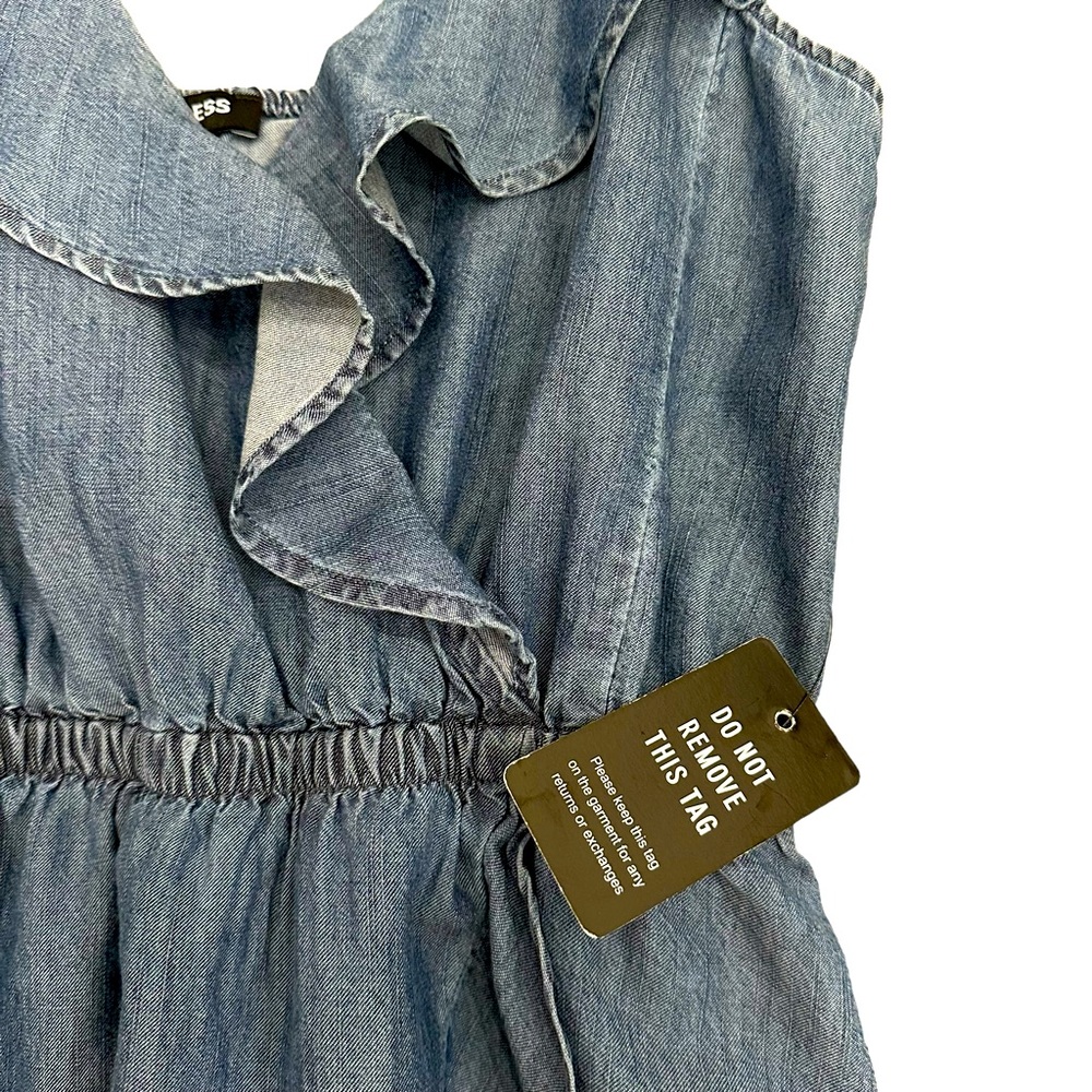 Express Chambray Ruffle Front Mini Dress - Picture 4 of 8